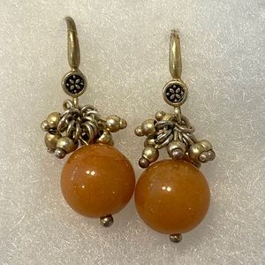 Vintage Dangling Drop Hook Earrings, Orange Gold Stone